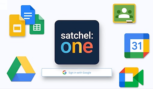 Satchel One logo with Google For education products surrounding