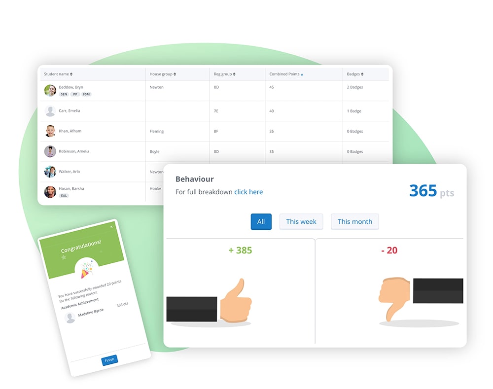 Image of Satchel One's Behaviour app showcasing positive and negative points