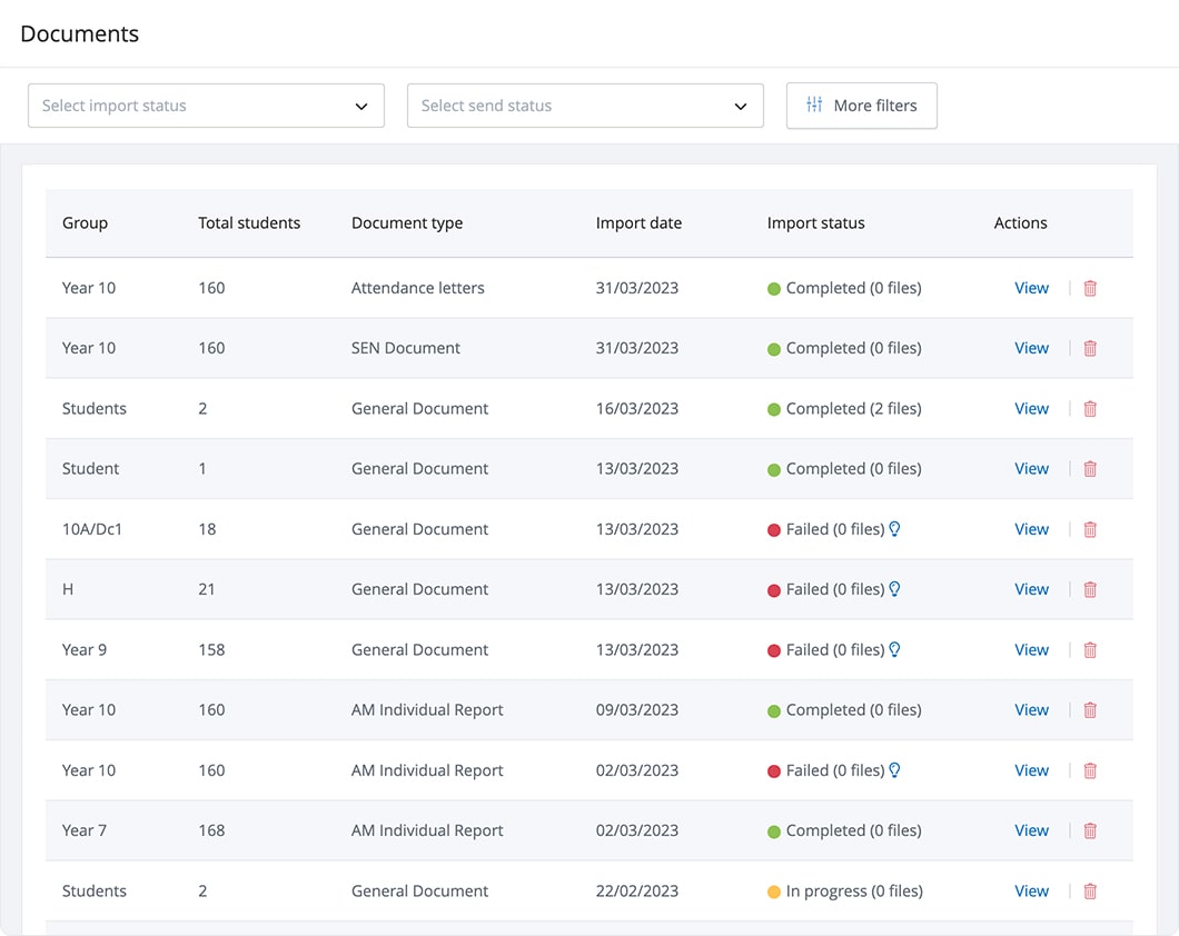 Satchel One's MIS Documents feature screen