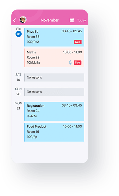 Satchel One Timetable mobile view